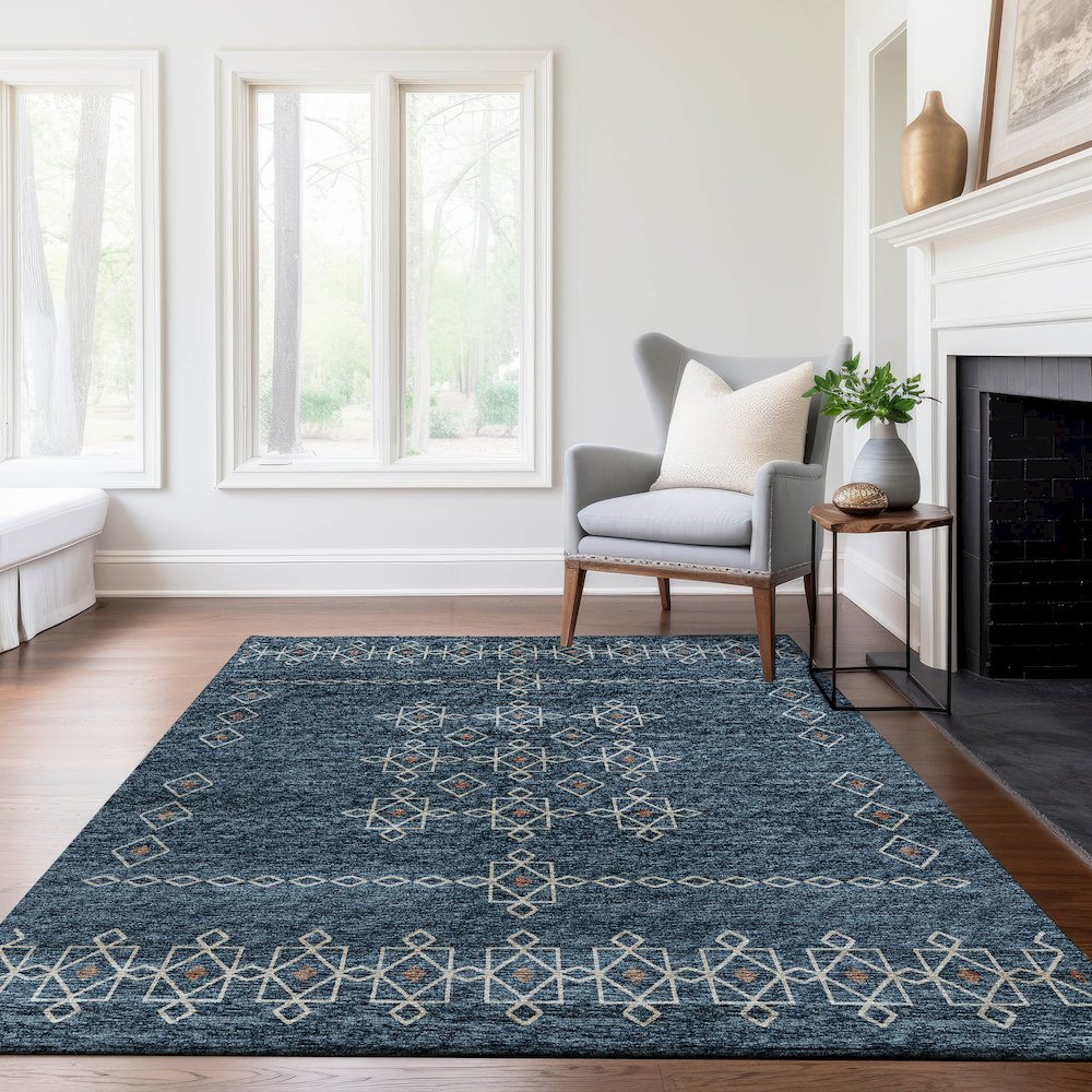 Premium Machine Washable Mayfield  Blue 5' x 7'6" Rug. Picture 6