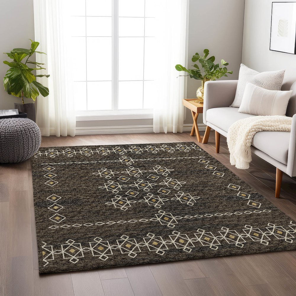 Premium Machine Washable Mayfield  Brown 5' x 7'6" Rug. Picture 5