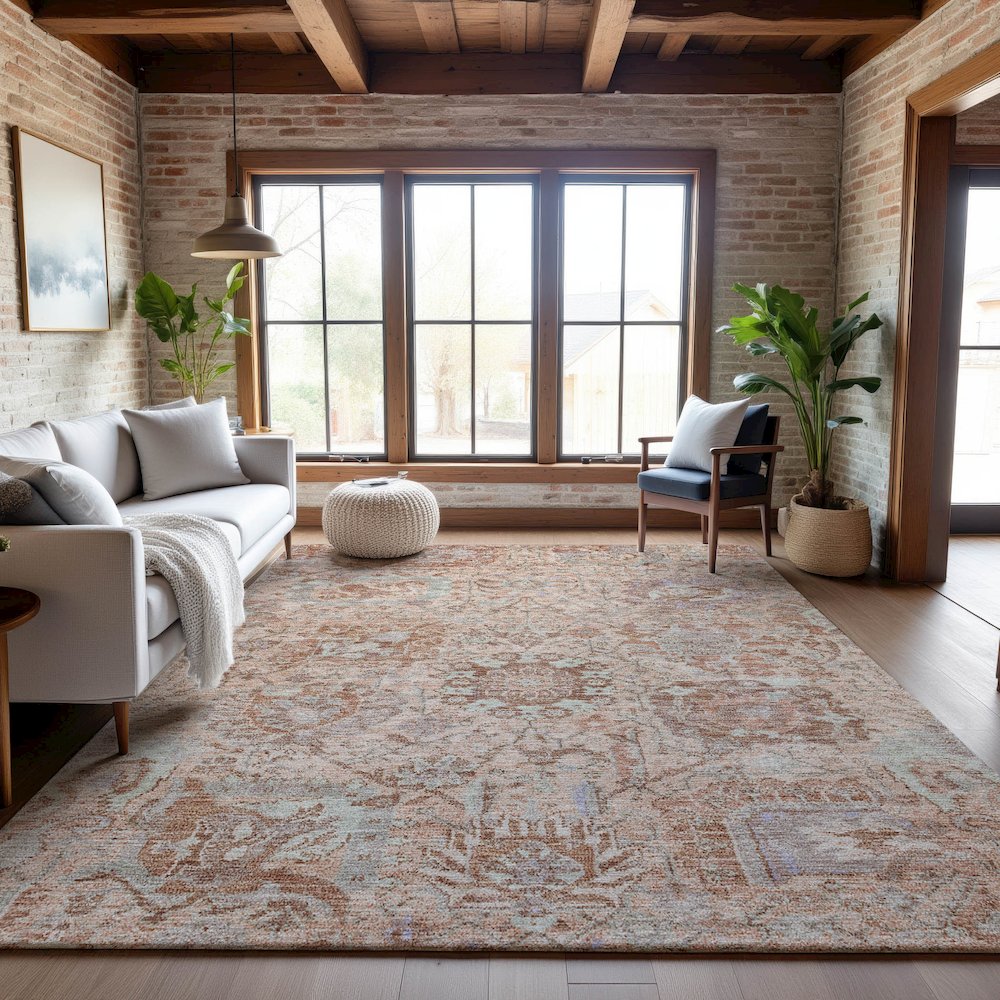Premium Machine Washable Mayfield AMF1102 Coral 5' x 7'6" Rug. Picture 5