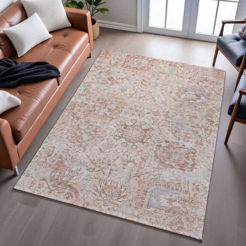 Premium Machine Washable Mayfield AMF1102 Coral 5' x 7'6" Rug. Picture 6