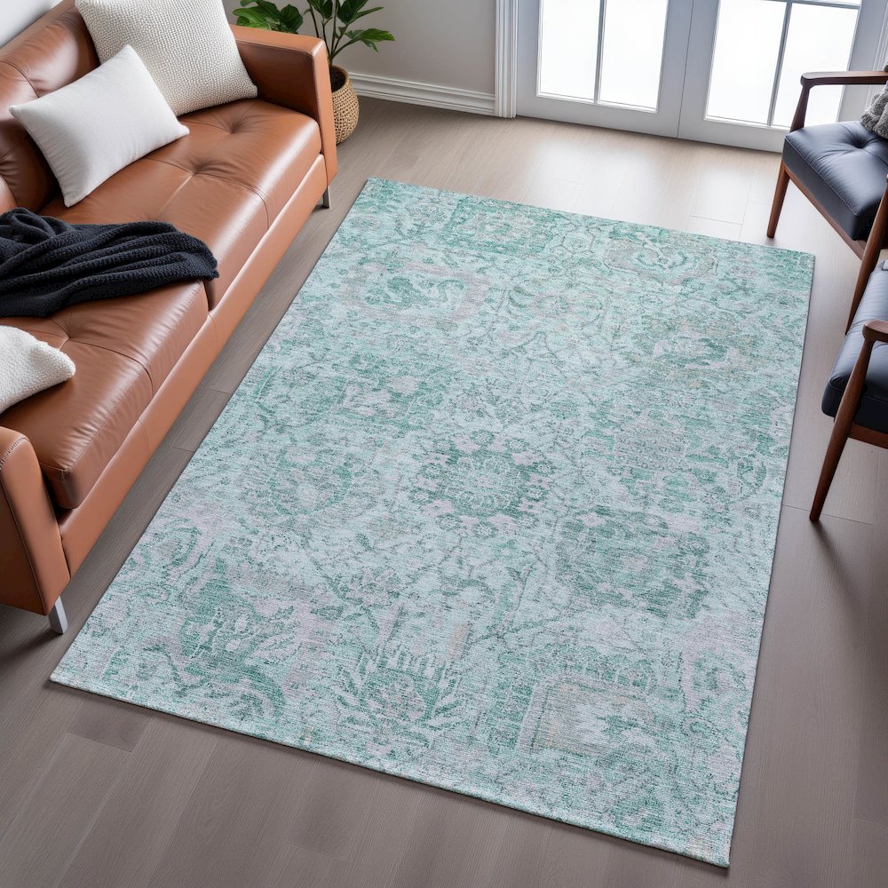 Premium Machine Washable Mayfield AMF1102 Teal 5' x 7'6" Rug. Picture 6