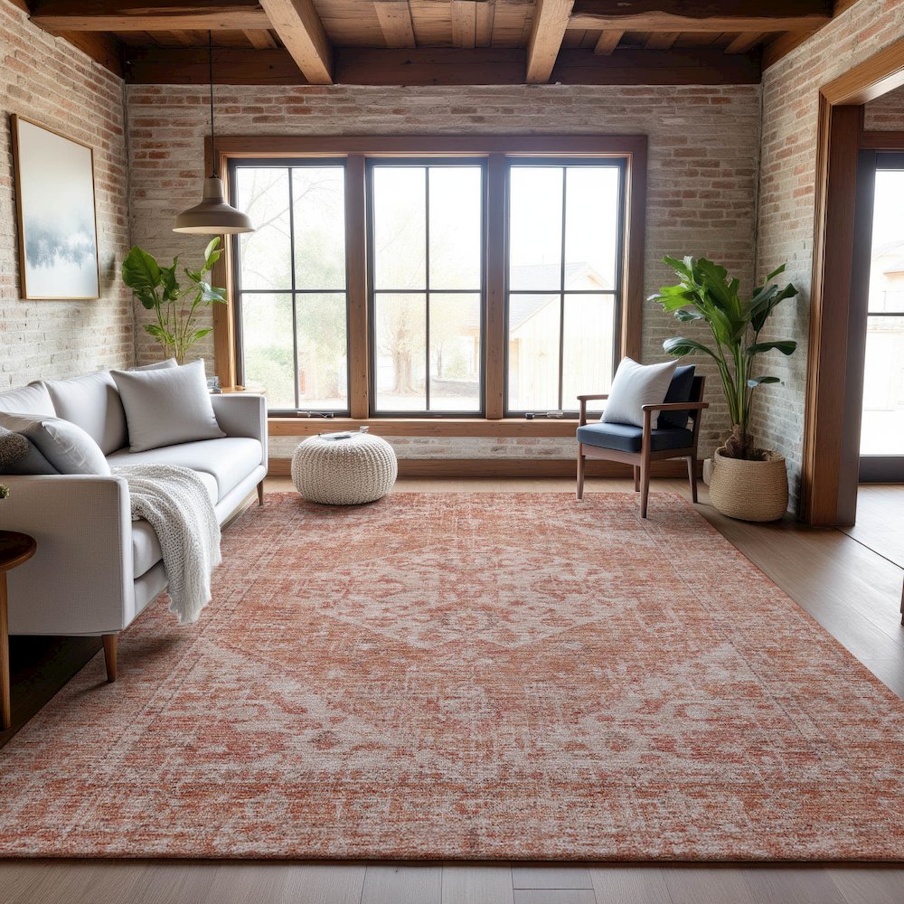 Premium Machine Washable Mayfield AMF1104 Coral 5' x 7'6" Rug. Picture 5