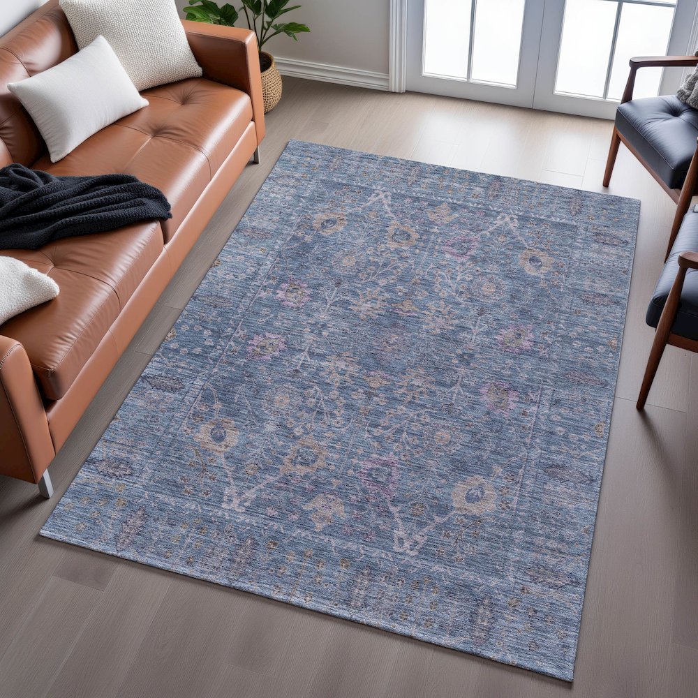 Premium Machine Washable Mayfield AMF1106 Blue 5' x 7'6" Rug. Picture 6