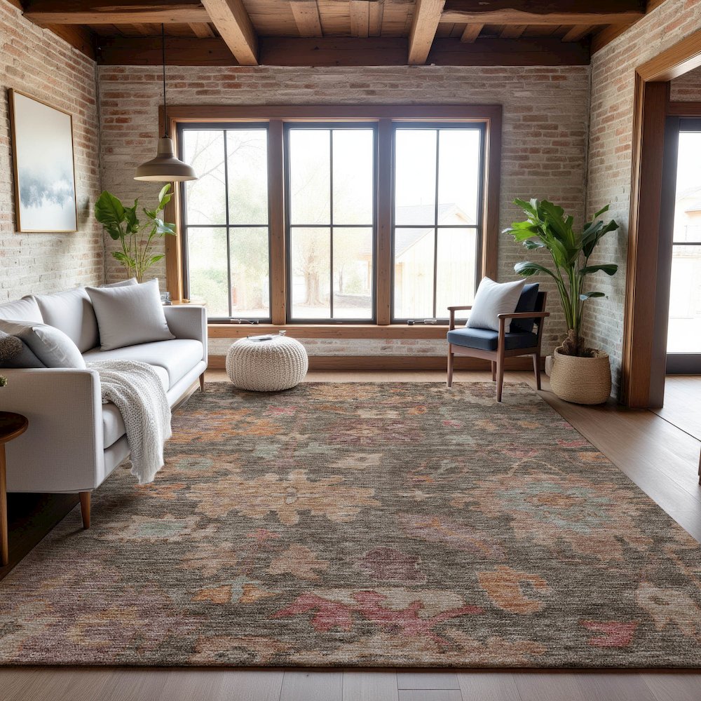 Premium Machine Washable Mayfield AMF1108 Brown 5' x 7'6" Rug. Picture 5