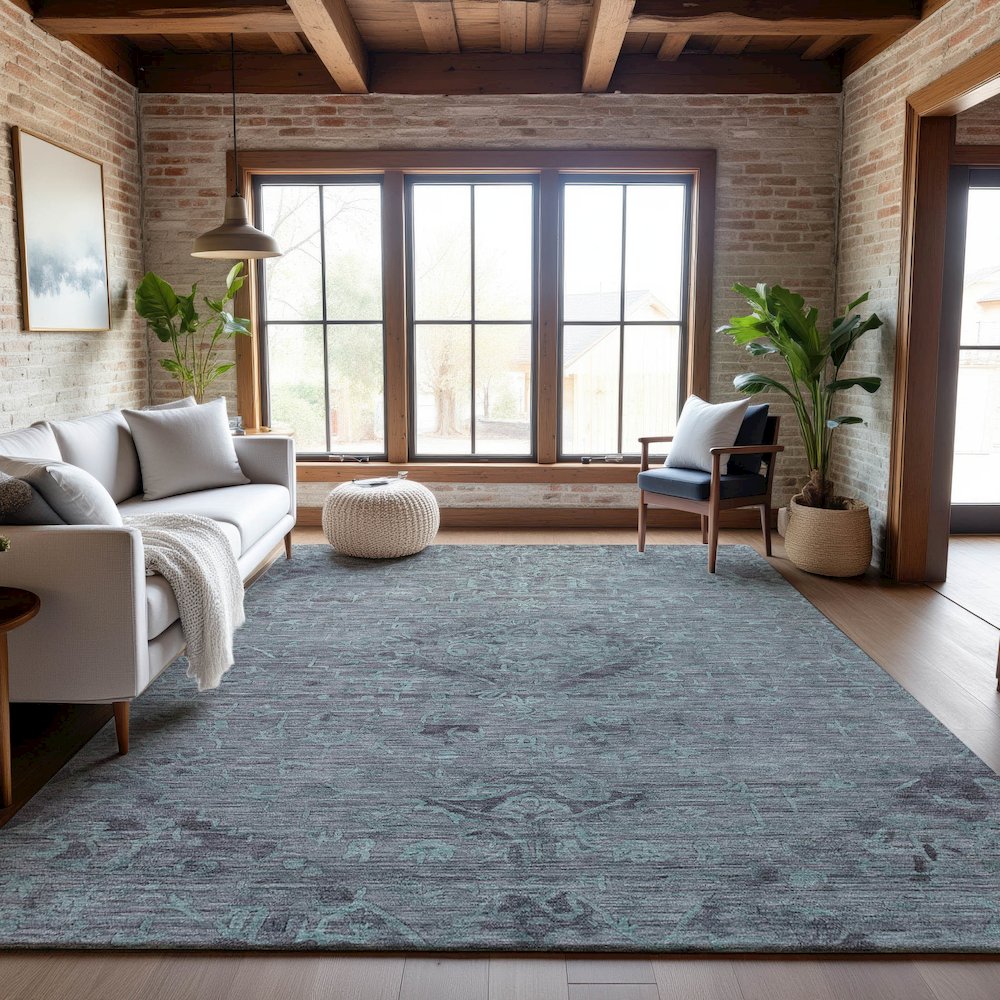 Premium Machine Washable Mayfield AMF1111 Teal 5' x 7'6" Rug. Picture 5