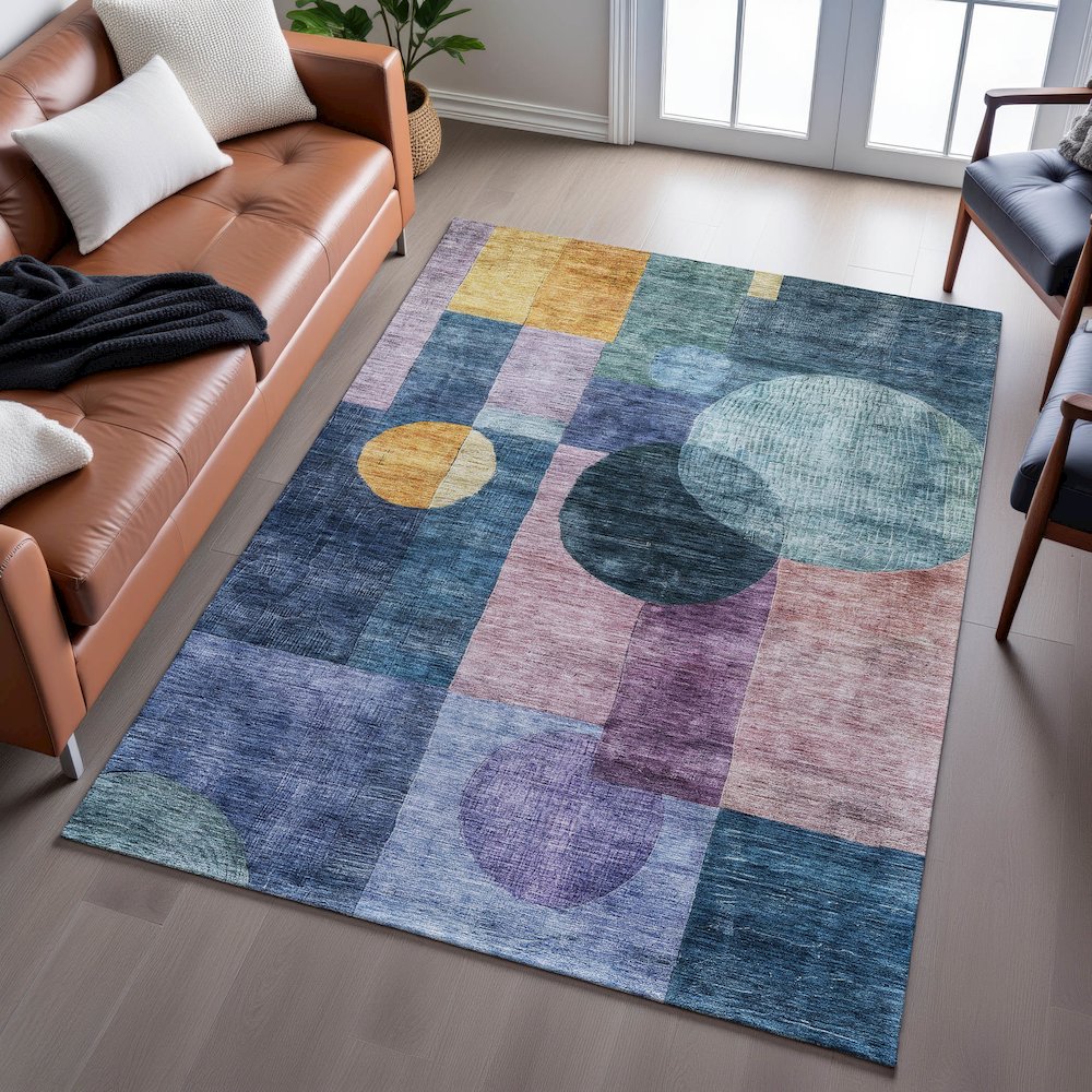 Premium Machine Washable Mayfield AMF1114 Blue 5' x 7'6" Rug. Picture 6