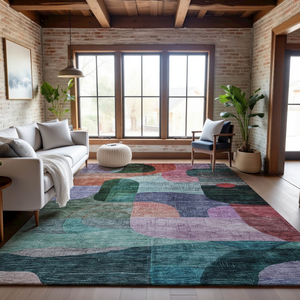 Premium Machine Washable Mayfield AMF1115 Green 5' x 7'6" Rug. Picture 5