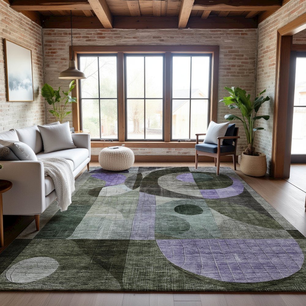 Premium Machine Washable Mayfield AMF1117 Olive 5' x 7'6" Rug. Picture 5