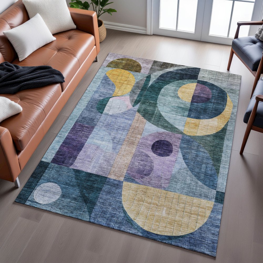 Premium Machine Washable Mayfield AMF1118 Blue 5' x 7'6" Rug. Picture 6