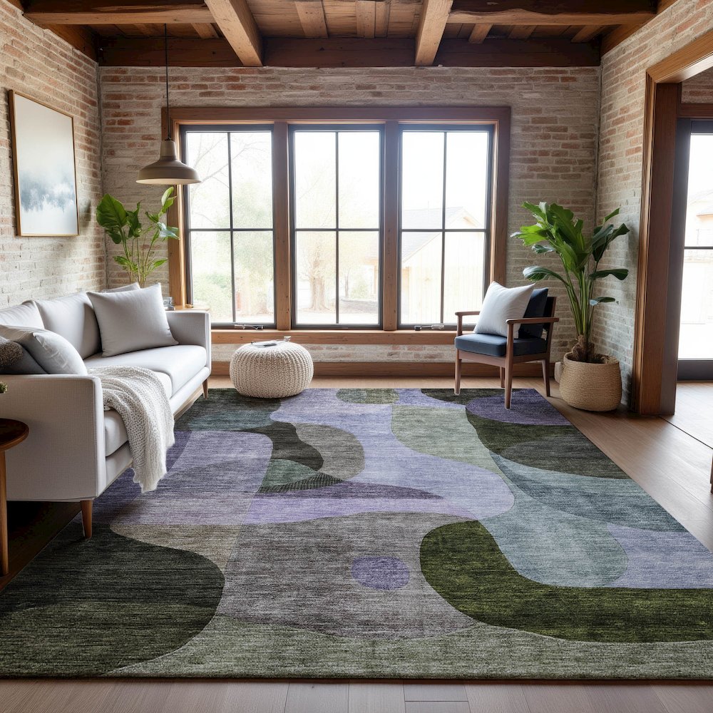 Premium Machine Washable Mayfield AMF1119 Olive 5' x 7'6" Rug. Picture 5