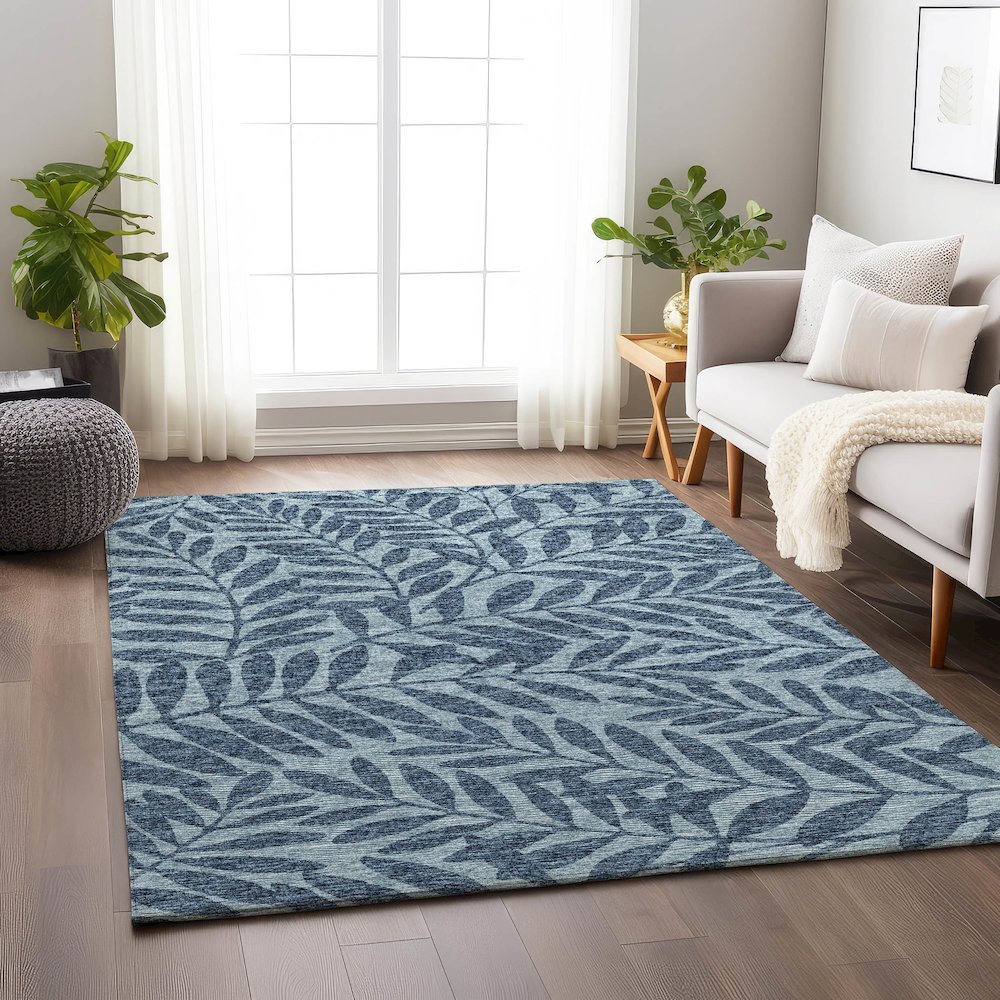 Premium Machine Washable Mayfield  Blue 5' x 7'6" Rug. Picture 5