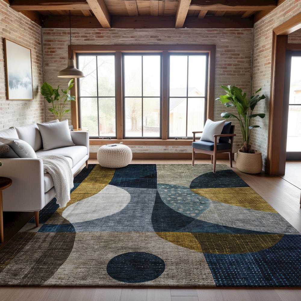 Premium Machine Washable Mayfield AMF1124 Blue 5' x 7'6" Rug. Picture 5