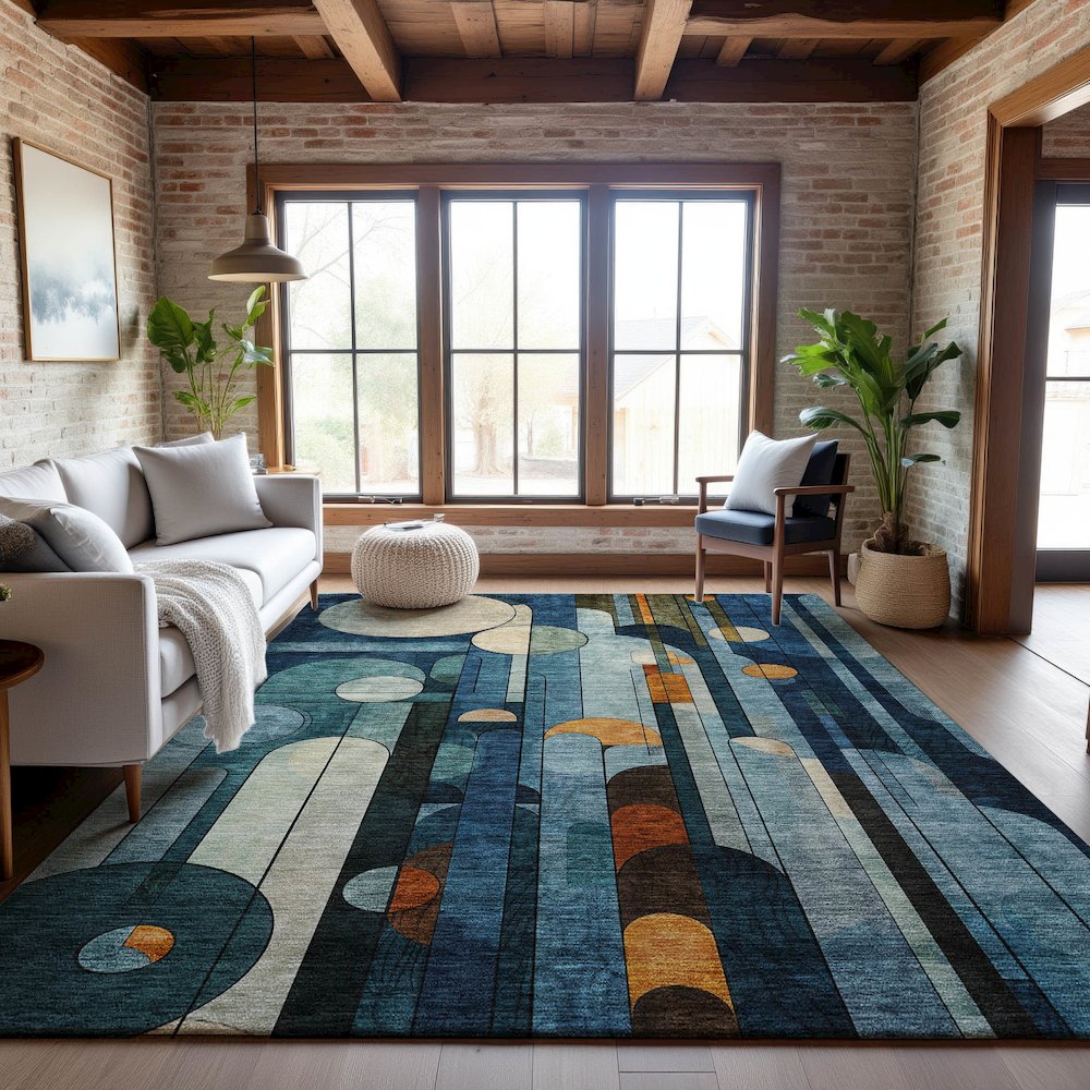 Premium Machine Washable Mayfield AMF1125 Blue 5' x 7'6" Rug. Picture 5