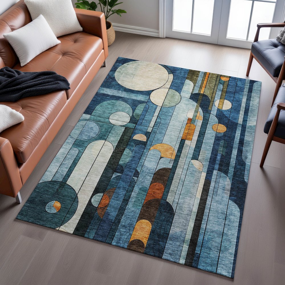 Premium Machine Washable Mayfield AMF1125 Blue 5' x 7'6" Rug. Picture 6