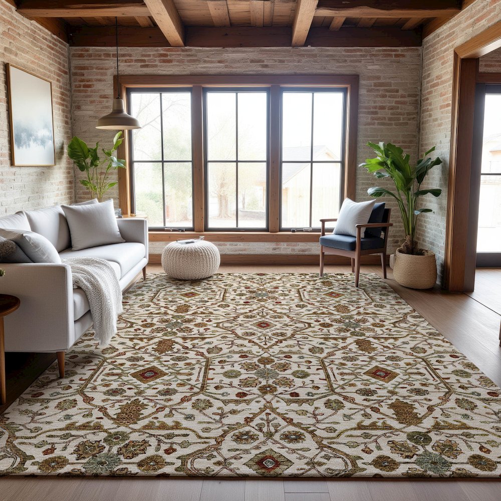 Premium Machine Washable Mayfield AMF1130 Ivory 5' x 7'6" Rug. Picture 5