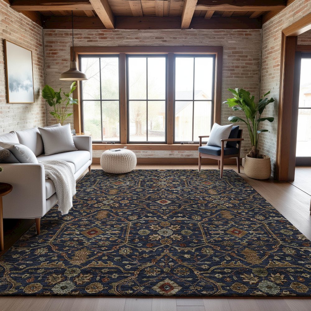 Premium Machine Washable Mayfield AMF1130 Navy 5' x 7'6" Rug. Picture 5