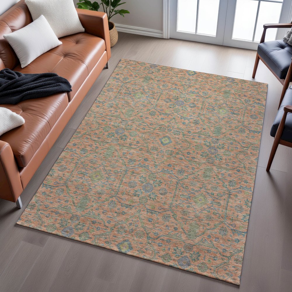 Premium Machine Washable Mayfield AMF1131 Coral 5' x 7'6" Rug. Picture 6