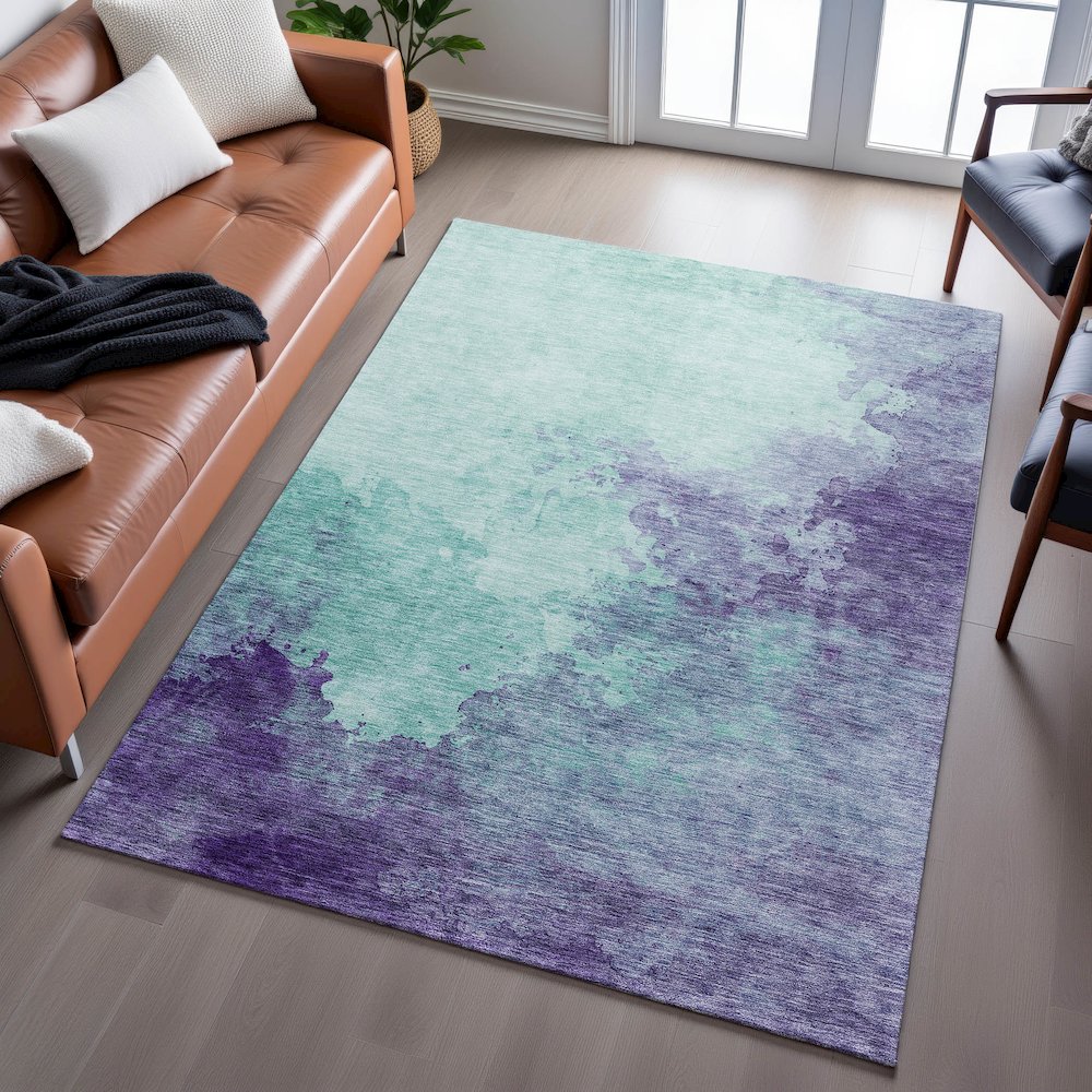 Premium Machine Washable Mayfield AMF1138 Seafoam 5' x 7'6" Rug. Picture 6