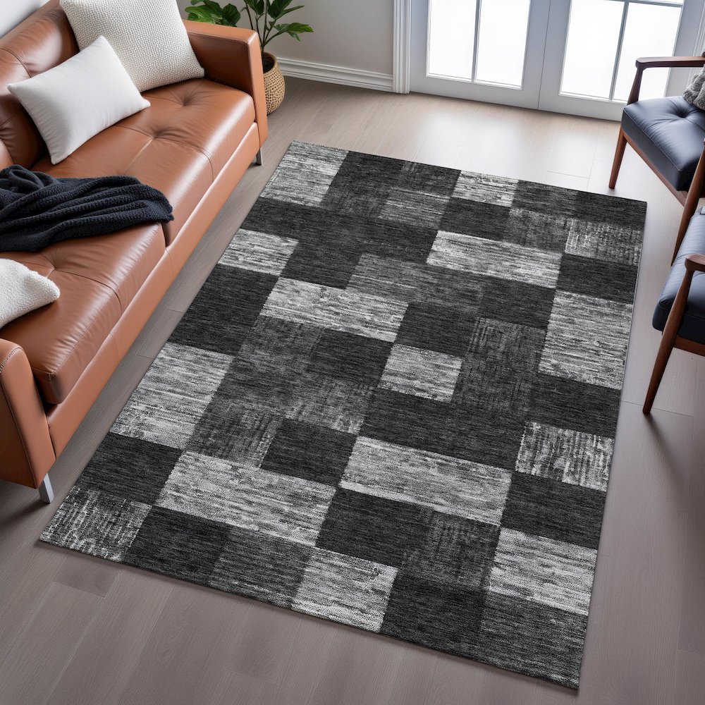 Premium Machine Washable Mayfield AMF1139 Black 5' x 7'6" Rug. Picture 6