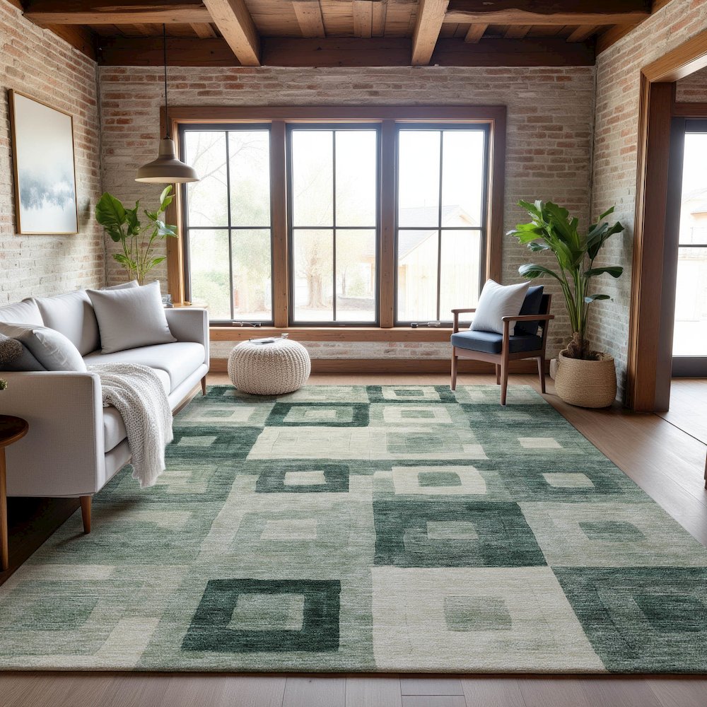 Premium Machine Washable Mayfield AMF1142 Green 5' x 7'6" Rug. Picture 5