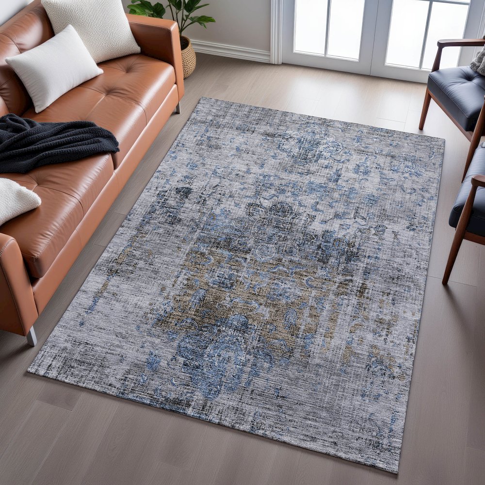 Premium Machine Washable Mayfield AMF1144 Blue 5' x 7'6" Rug. Picture 6