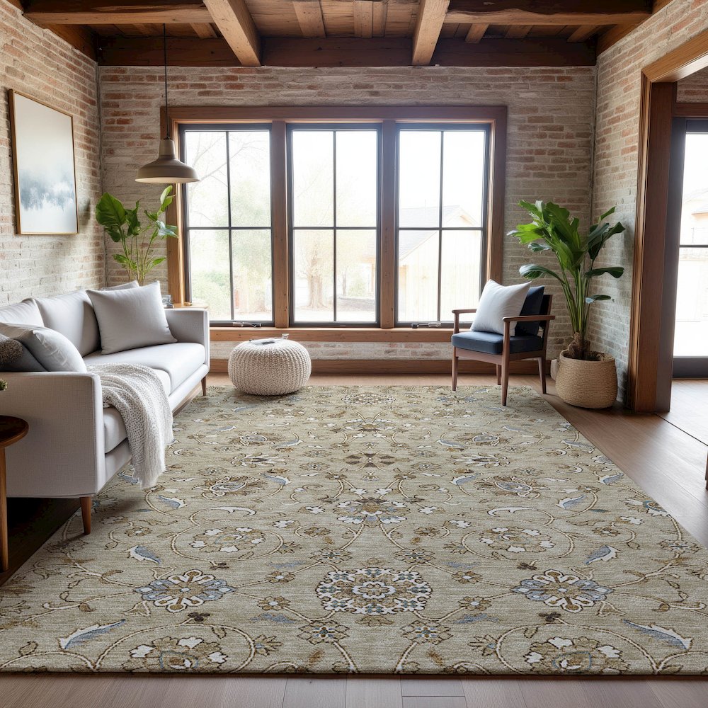 Premium Machine Washable Mayfield AMF1149 Beige 5' x 7'6" Rug. Picture 5