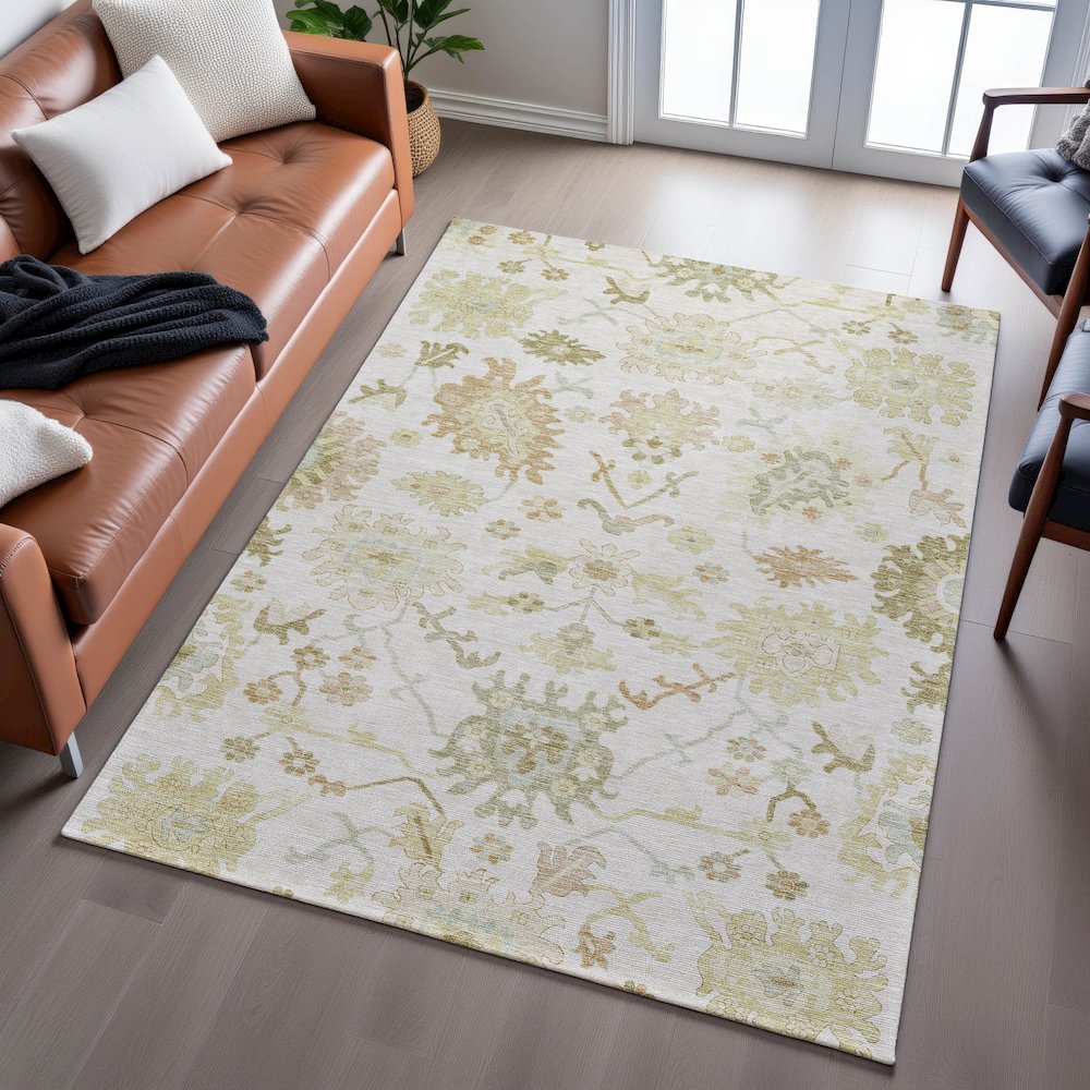 Premium Machine Washable Mayfield AMF1150 Ivory 5' x 7'6" Rug. Picture 6
