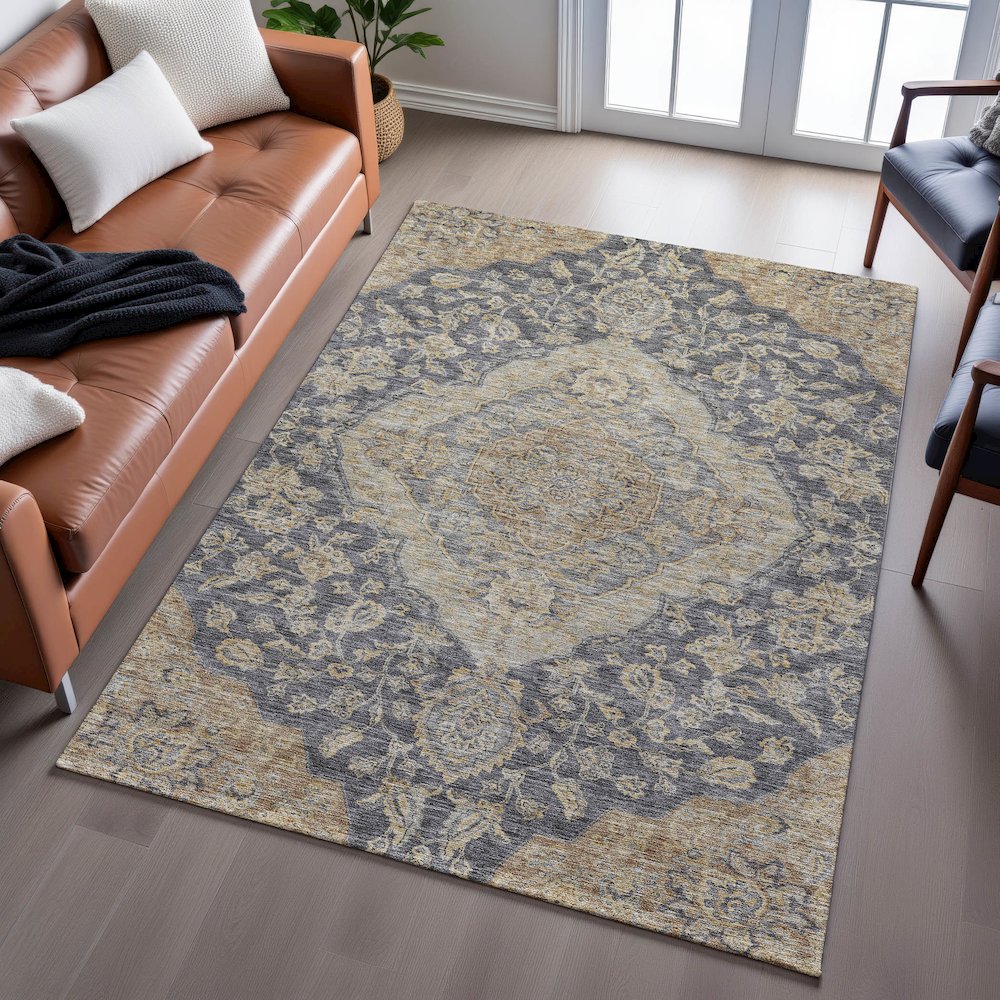 Premium Machine Washable Mayfield AMF1151 Charcoal 5' x 7'6" Rug. Picture 6