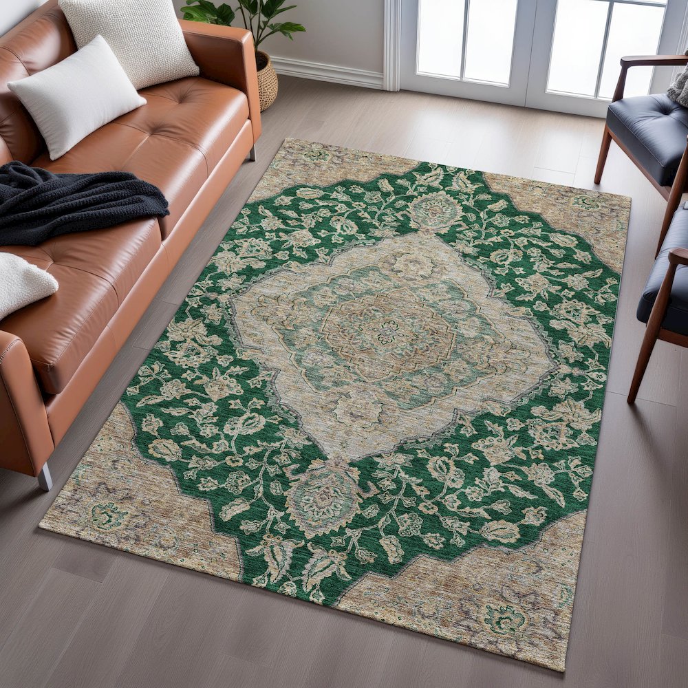 Premium Machine Washable Mayfield AMF1151 Emerald 5' x 7'6" Rug. Picture 6