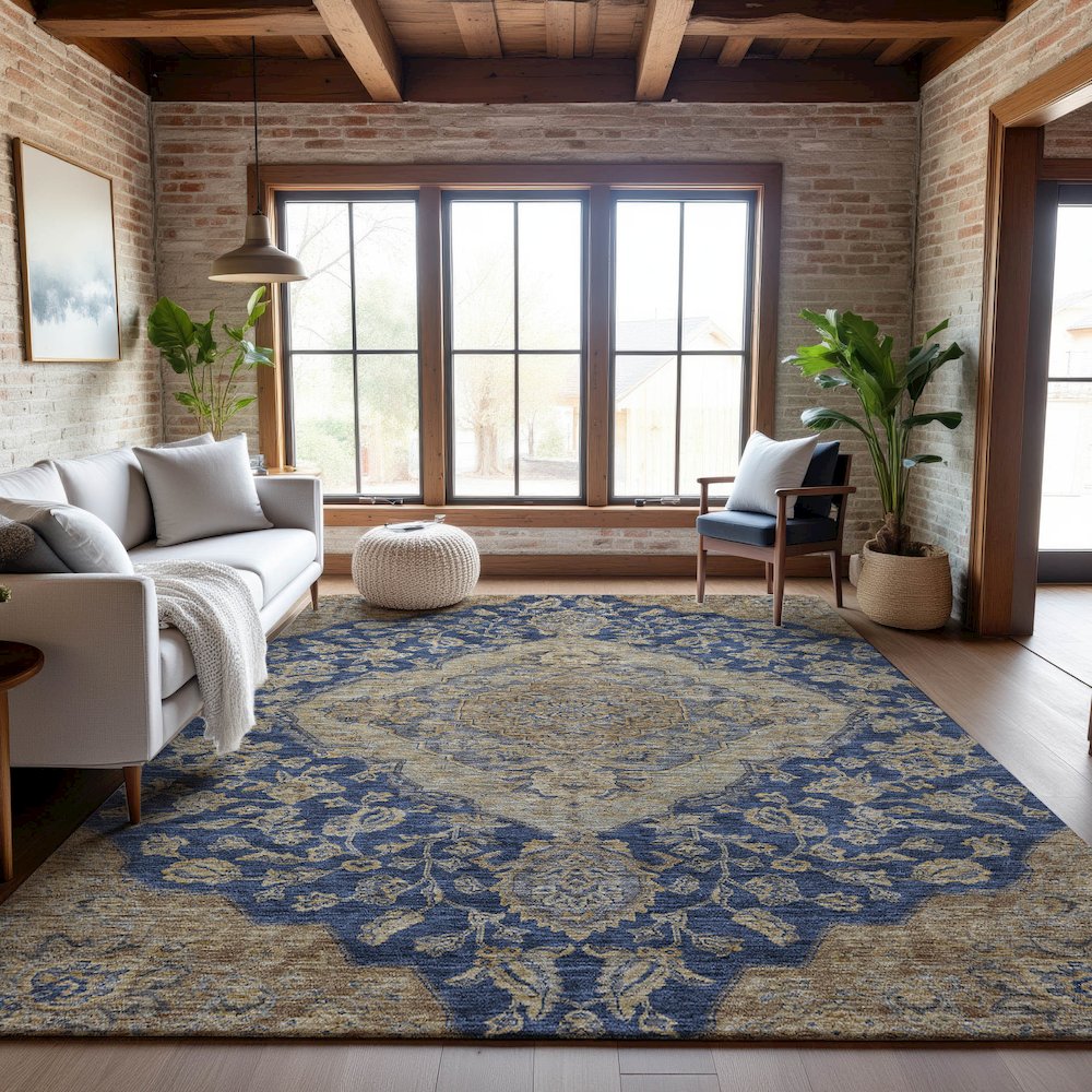 Premium Machine Washable Mayfield AMF1151 Navy 5' x 7'6" Rug. Picture 5