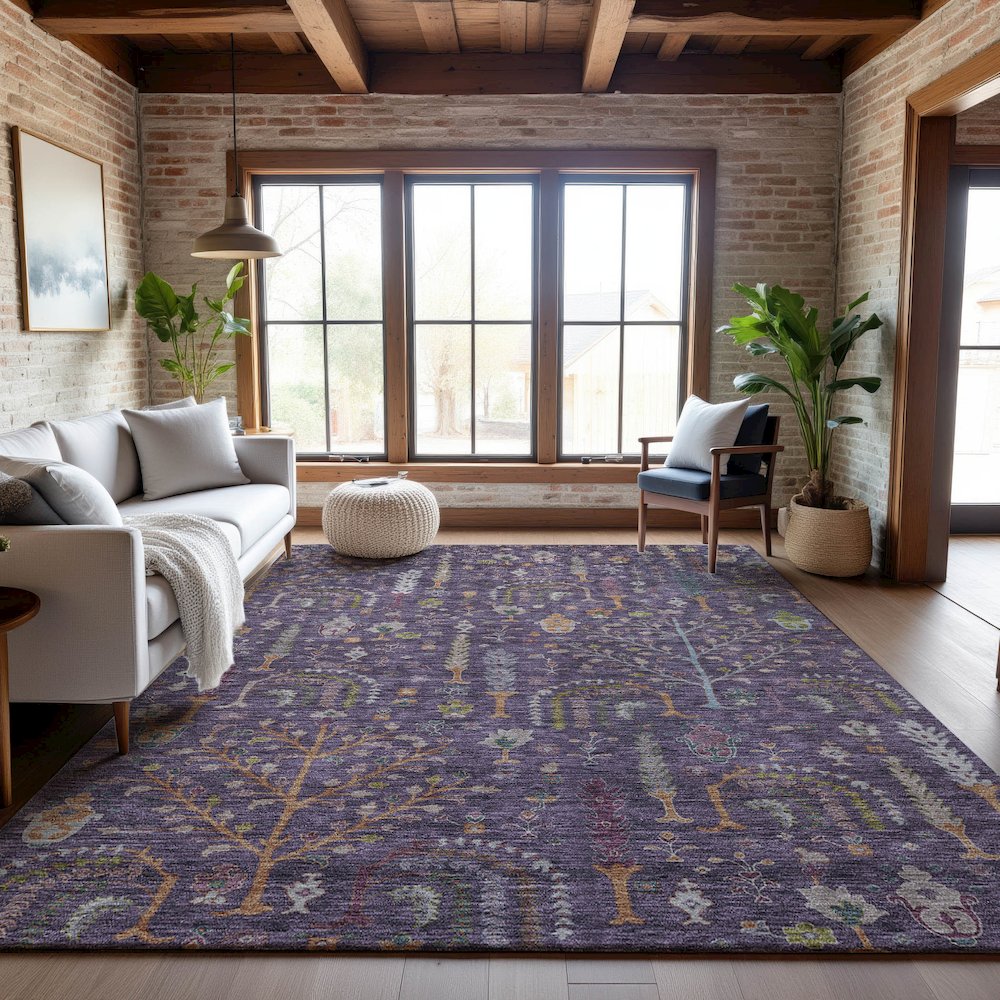Premium Machine Washable Mayfield AMF1152 Eggplant 5' x 7'6" Rug. Picture 5