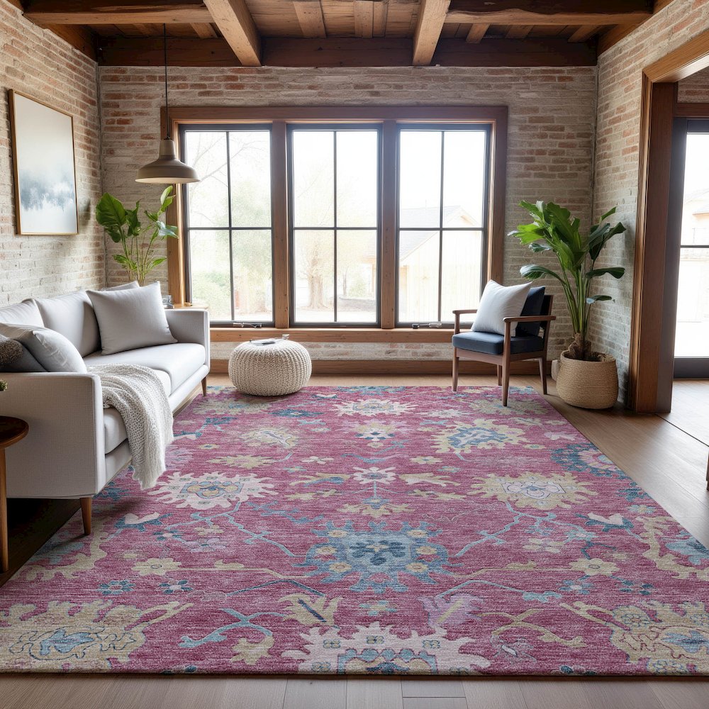 Premium Machine Washable Mayfield AMF1154 Pink 5' x 7'6" Rug. Picture 5