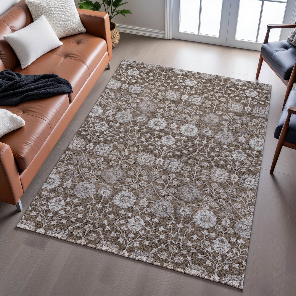 Premium Machine Washable Mayfield AMF1155 Chocolate 5' x 7'6" Rug. Picture 6