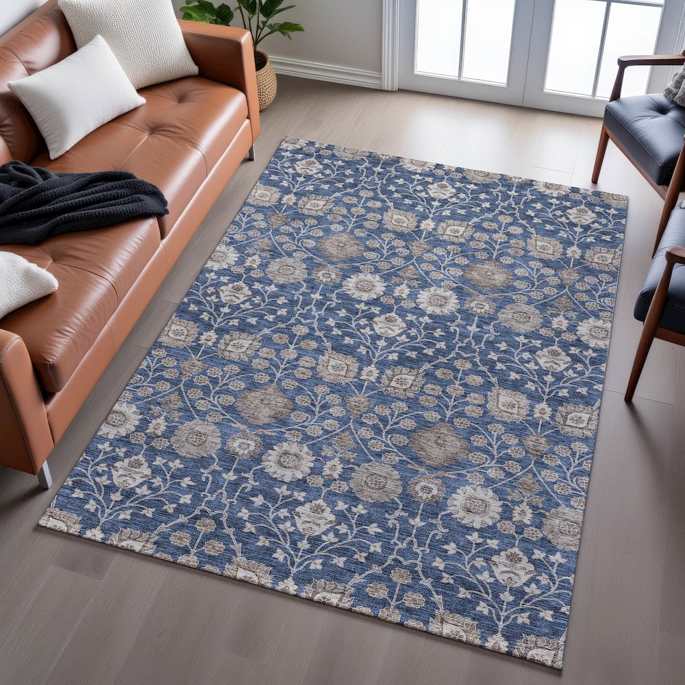 Premium Machine Washable Mayfield AMF1155 Navy 5' x 7'6" Rug. Picture 6