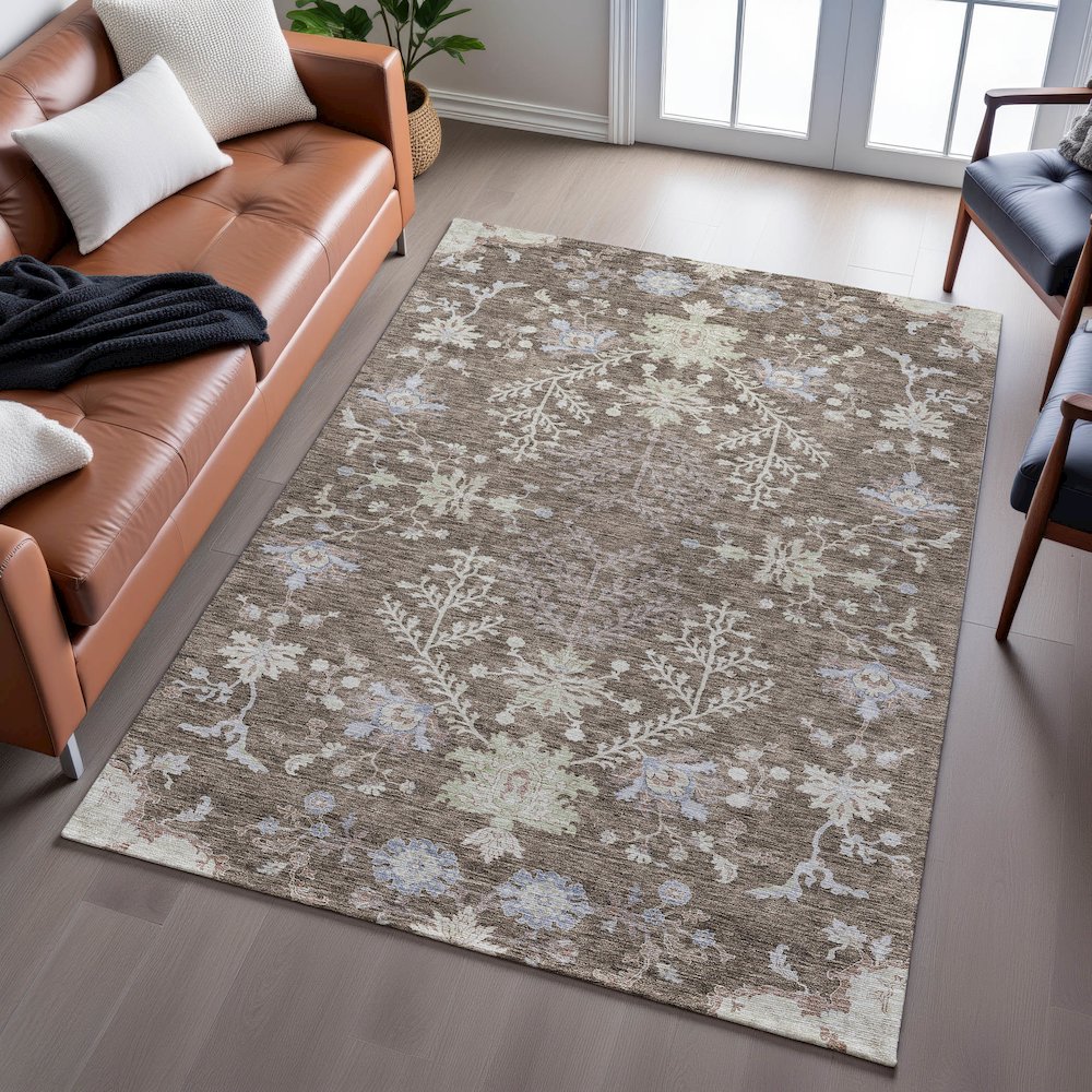 Premium Machine Washable Mayfield AMF1156 Brown 5' x 7'6" Rug. Picture 6