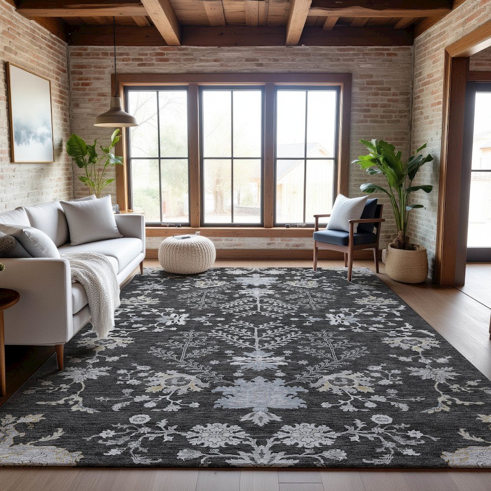Premium Machine Washable Mayfield AMF1156 Charcoal 5' x 7'6" Rug. Picture 5