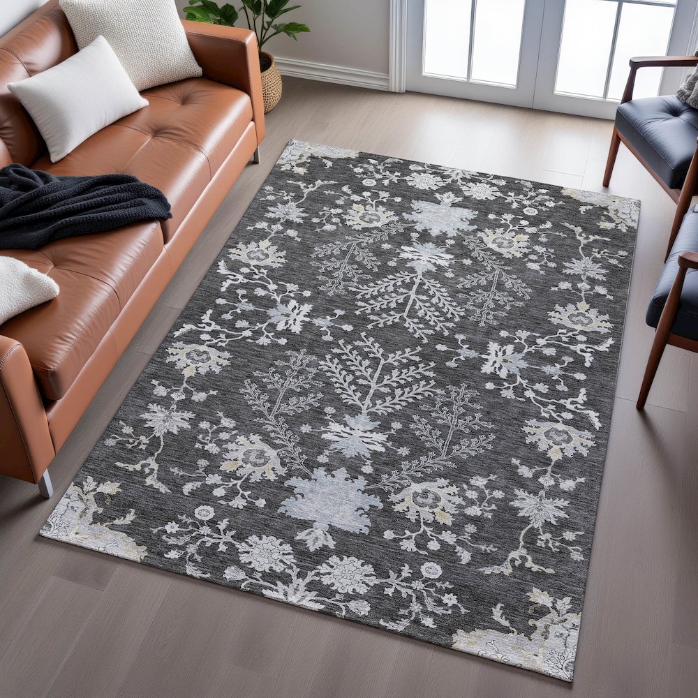 Premium Machine Washable Mayfield AMF1156 Charcoal 5' x 7'6" Rug. Picture 6
