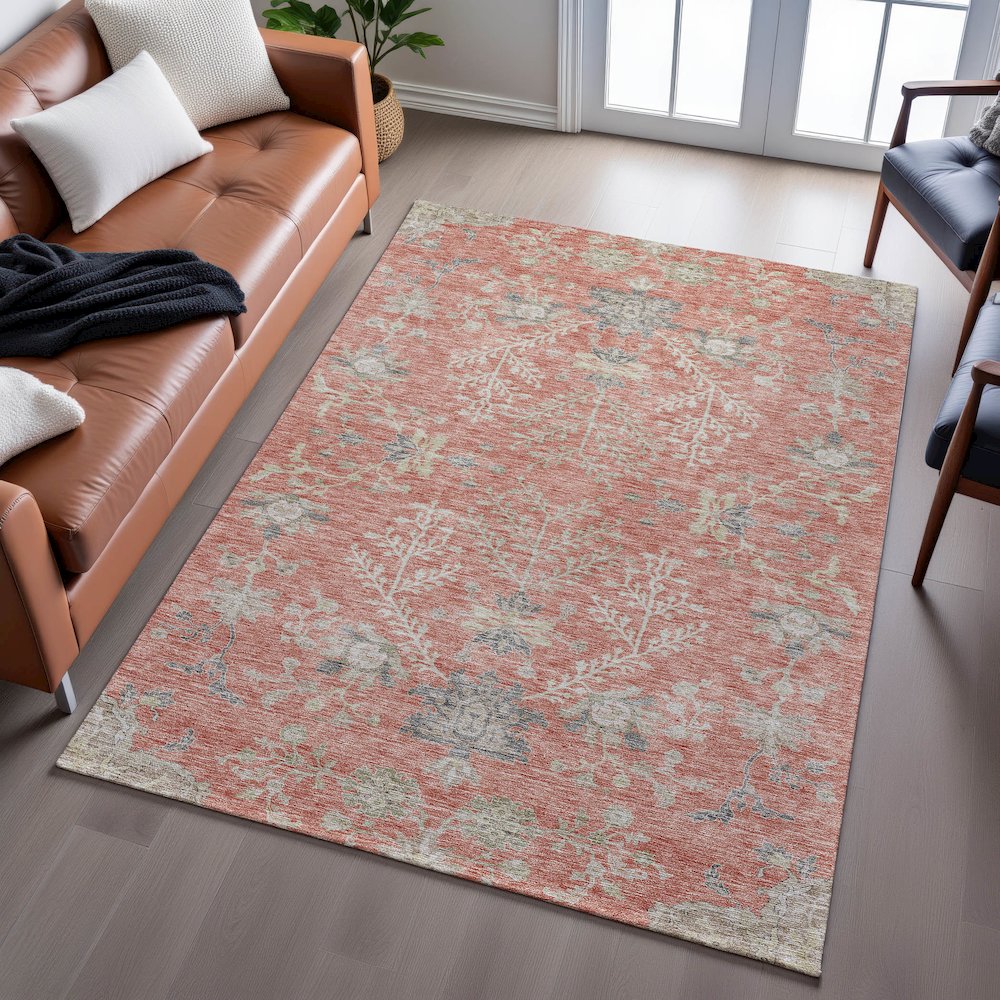 Premium Machine Washable Mayfield AMF1156 Coral 5' x 7'6" Rug. Picture 6
