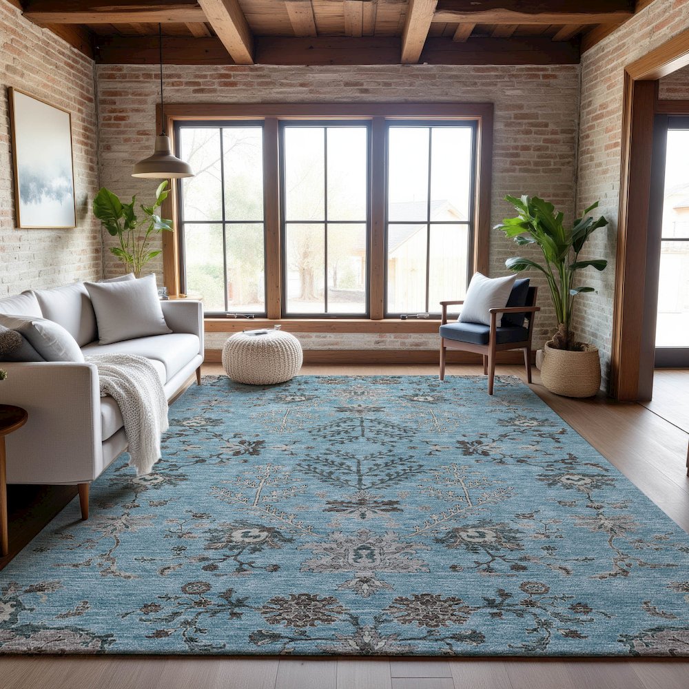 Premium Machine Washable Mayfield AMF1156 Sky 5' x 7'6" Rug. Picture 5