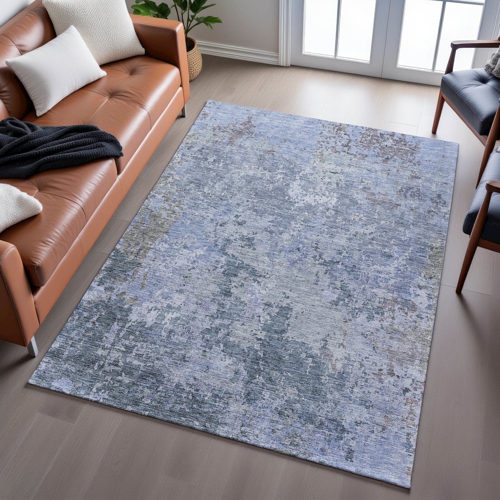 Premium Machine Washable Mayfield AMF1162 Blue 5' x 7'6" Rug. Picture 6