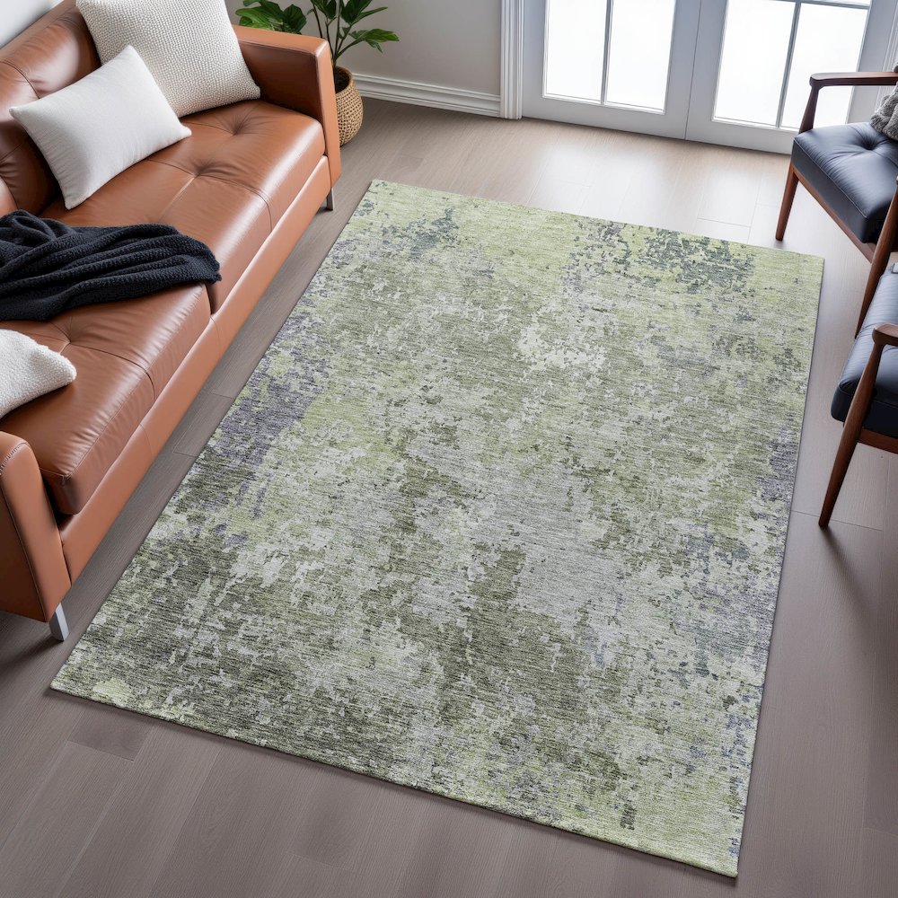 Premium Machine Washable Mayfield AMF1162 Green 5' x 7'6" Rug. Picture 6