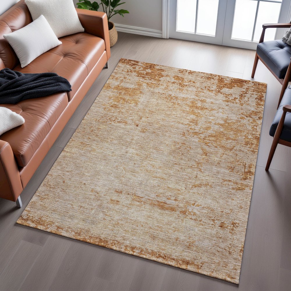 Premium Machine Washable Mayfield AMF1164 Copper 5' x 7'6" Rug. Picture 6