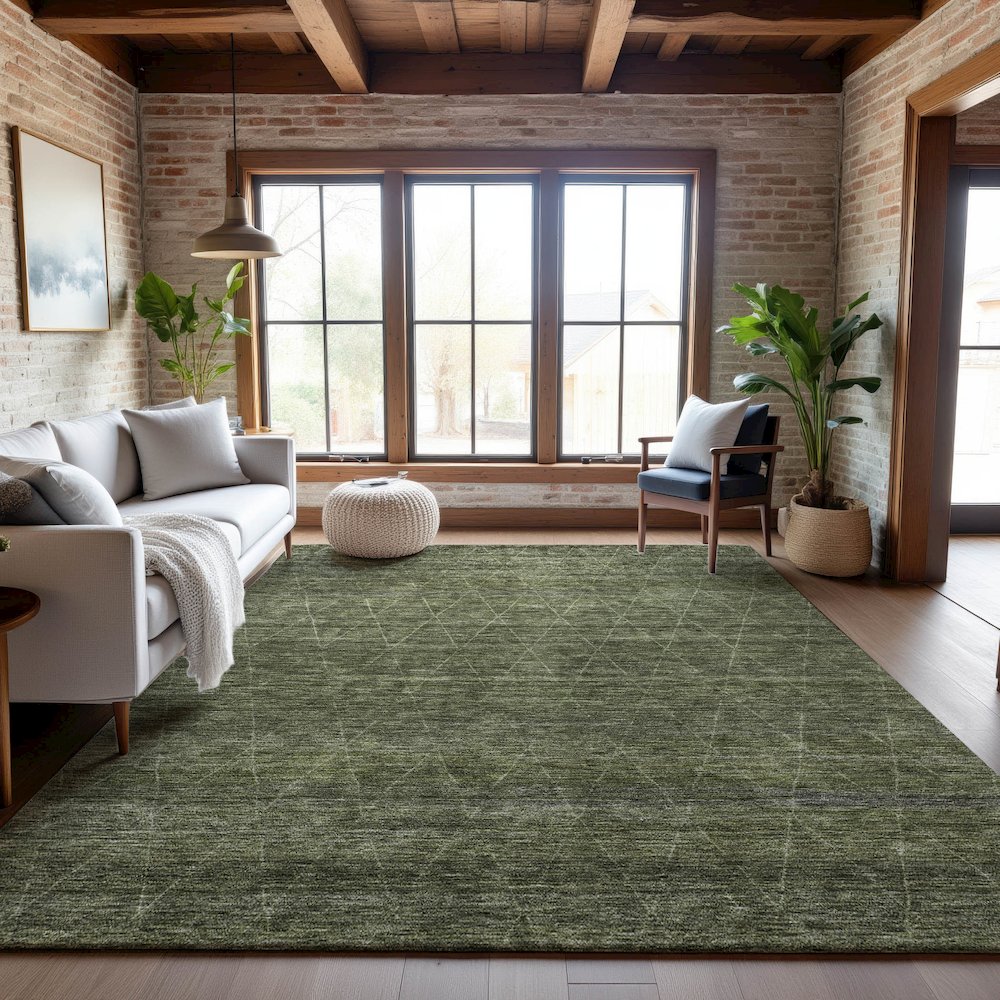 Premium Machine Washable Mayfield AMF1165 Olive 5' x 7'6" Rug. Picture 5