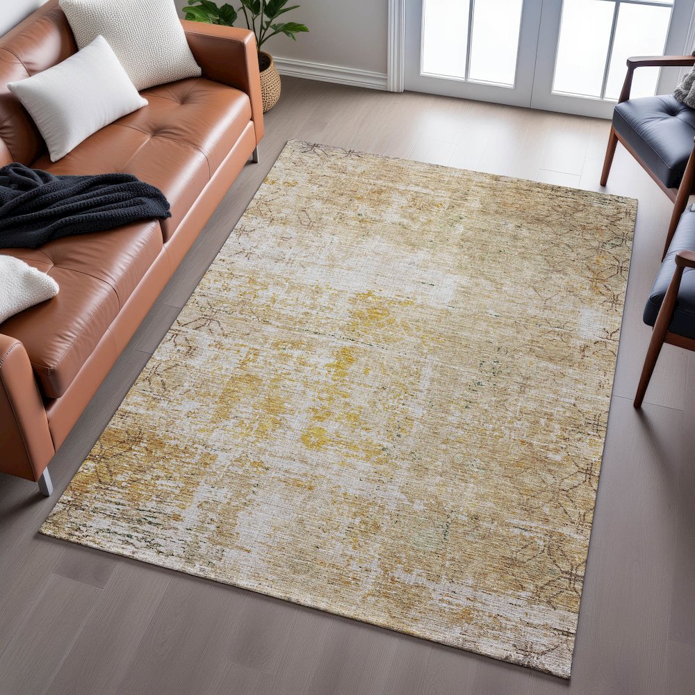 Premium Machine Washable Mayfield AMF1169 Gold 5' x 7'6" Rug. Picture 6