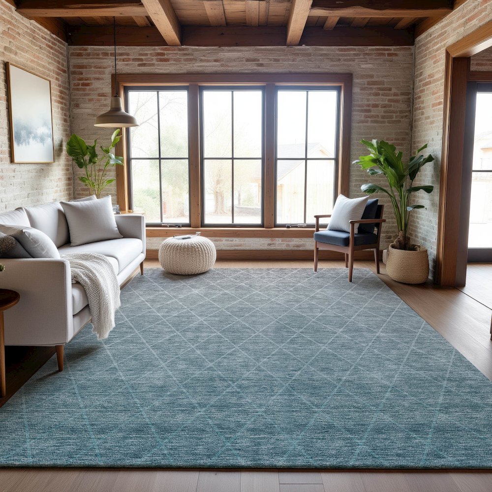 Premium Machine Washable Mayfield AMF1175 Teal 5' x 7'6" Rug. Picture 5