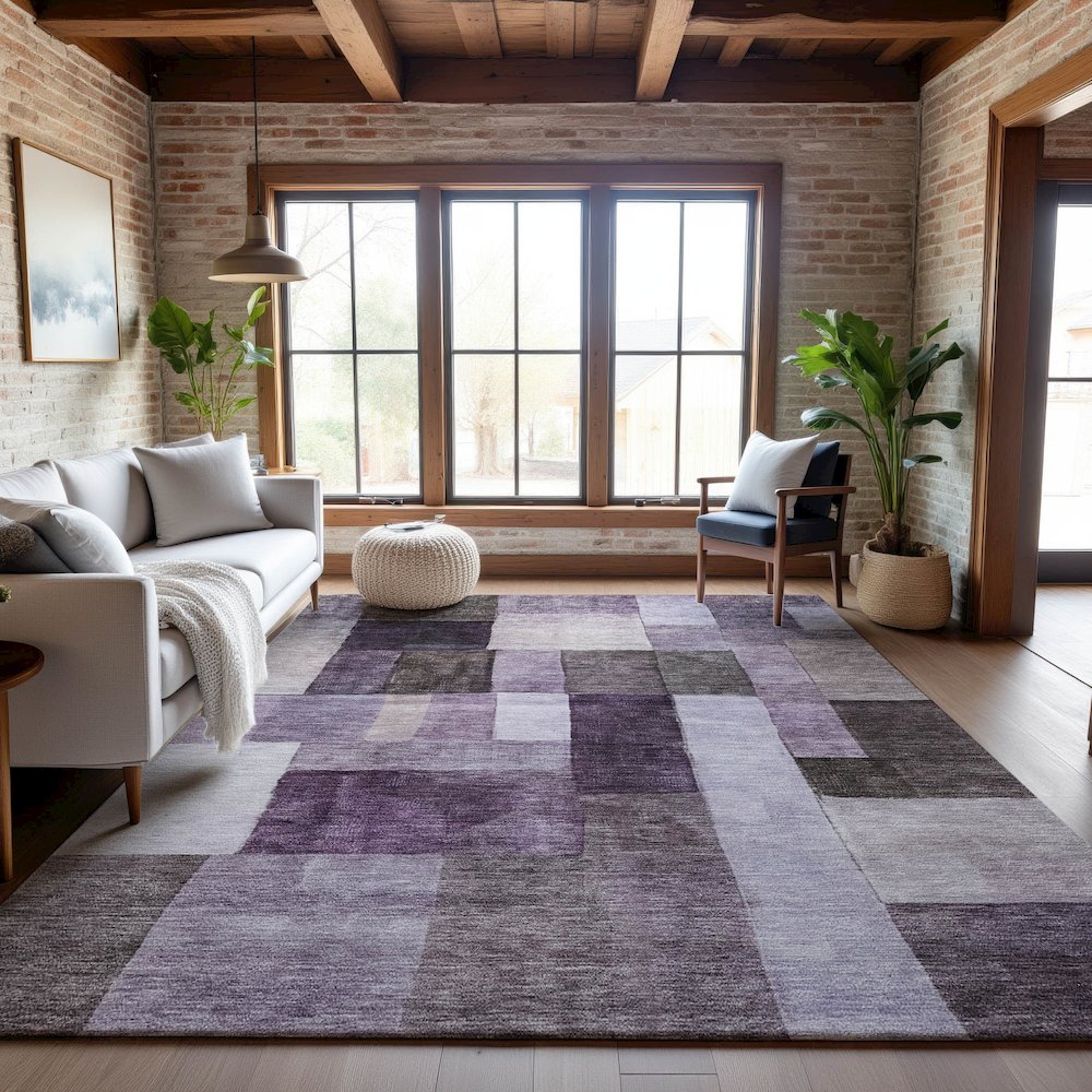 Premium Machine Washable Mayfield AMF1190 Eggplant 5' x 7'6" Rug. Picture 5