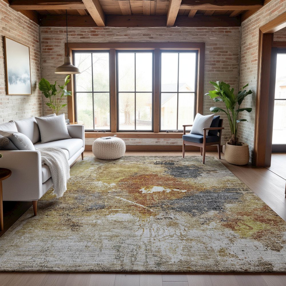Premium Machine Washable Mayfield AMF1199 Taupe 5' x 7'6" Rug. Picture 5