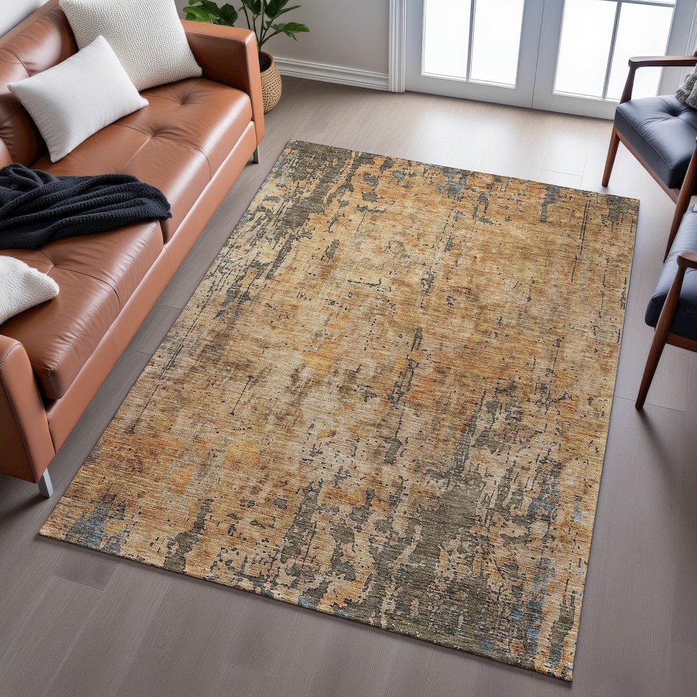 Premium Machine Washable Mayfield AMF1203 Copper 5' x 7'6" Rug. Picture 6