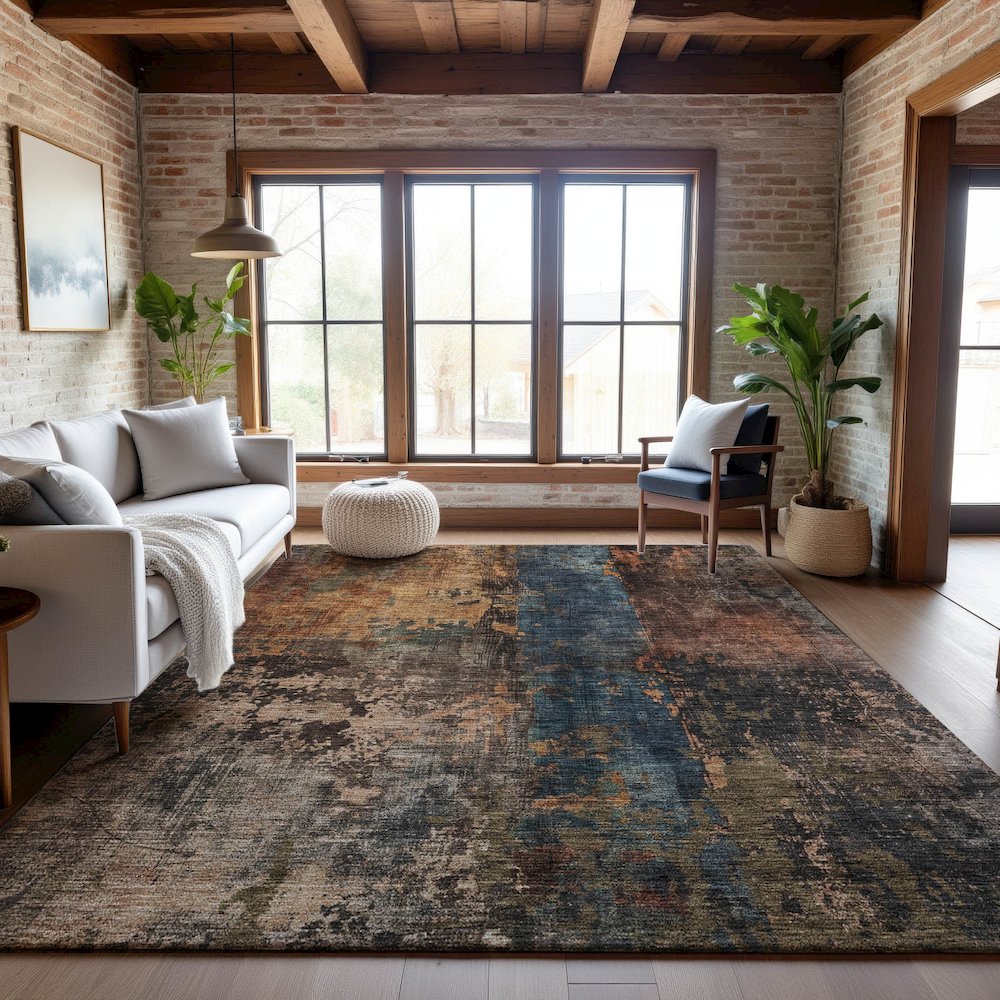 Premium Machine Washable Mayfield AMF1204 Blue 5' x 7'6" Rug. Picture 5