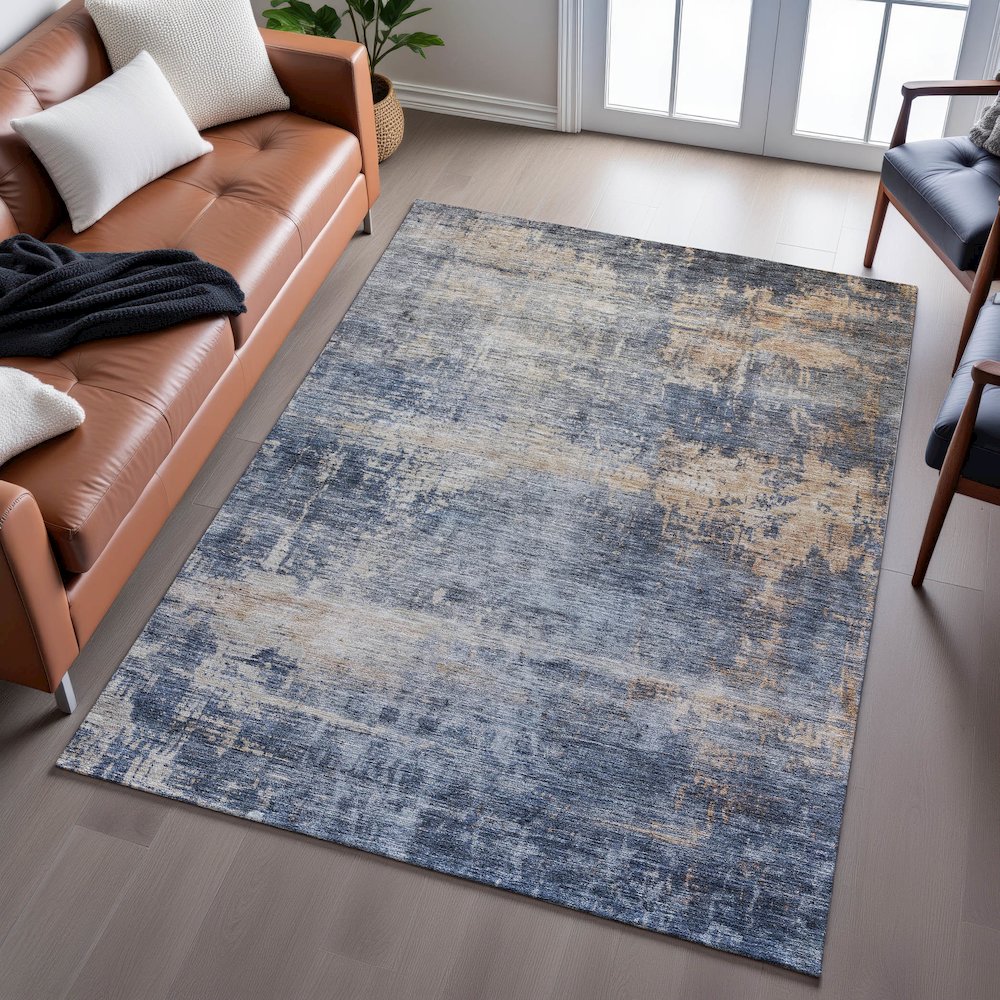 Premium Machine Washable Mayfield AMF1217 Denim 5' x 7'6" Rug. Picture 6